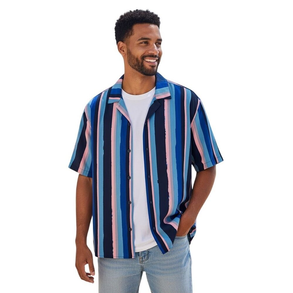 Buckle NWT Valor Collective Striped Short Sleeve Shirt Comfy Rayon Size XL